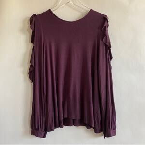 Lemontart Stitchfix long sleeve shirt with ruffles size large plum purple